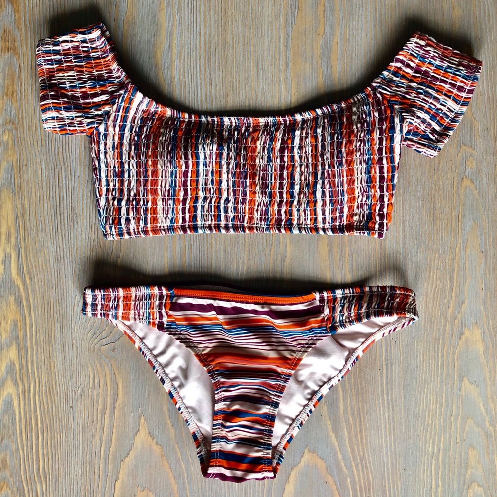 Striped & Smocked Bikini NWOT